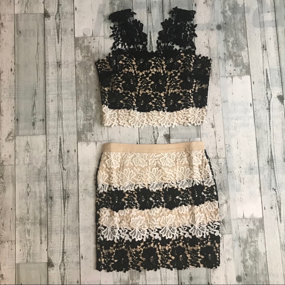 English Rose Lace Crop Top and Skirt Combo